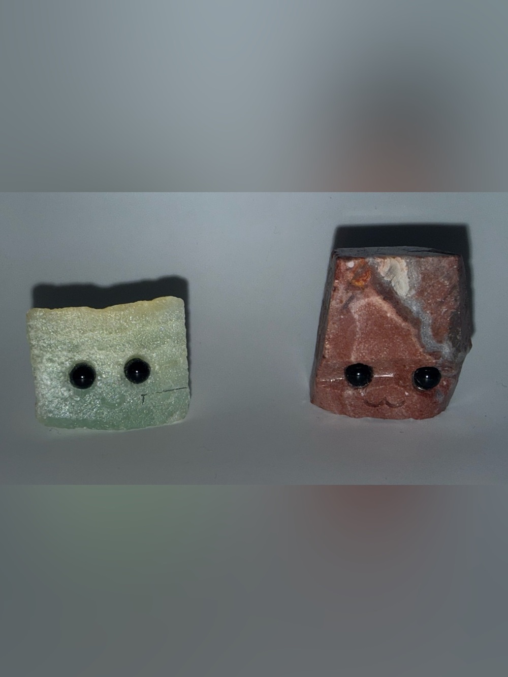 Pair of Adorable Happy Rocks: Green & Rust Marble
